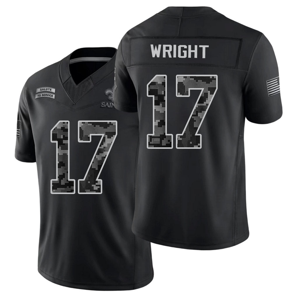 New Orleans #17 Wright Player Football V Neck Short Sleeve Black Jersey Ryan For Men Youth Women Gift