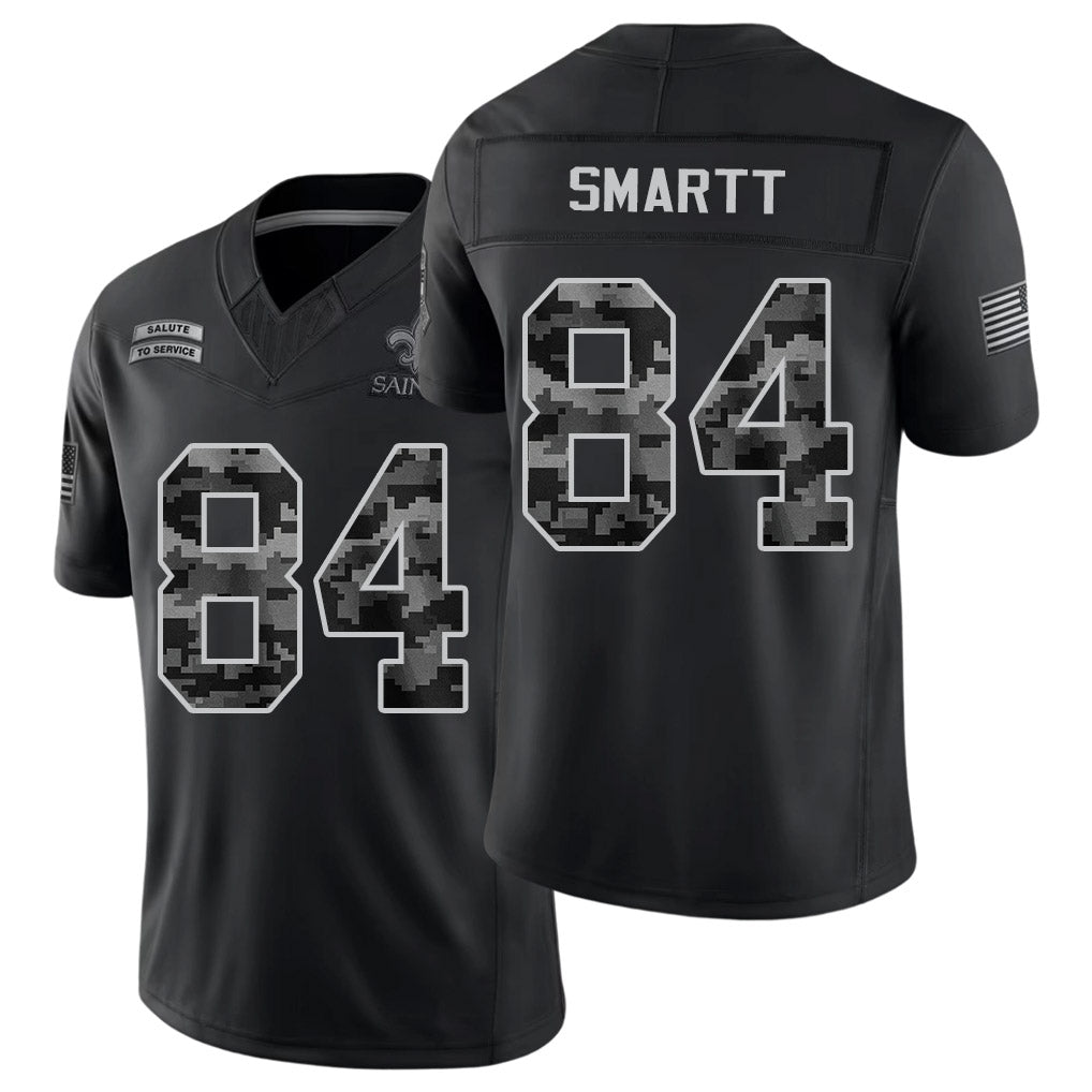 New Orleans #84 Smartt Player Football V Neck Short Sleeve Black Jersey Stone For Men Youth Women Gift