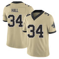 New Orleans #34 TJ Player Football V Neck Short Sleeve Gold Jersey Hall For Men Youth Women Gift