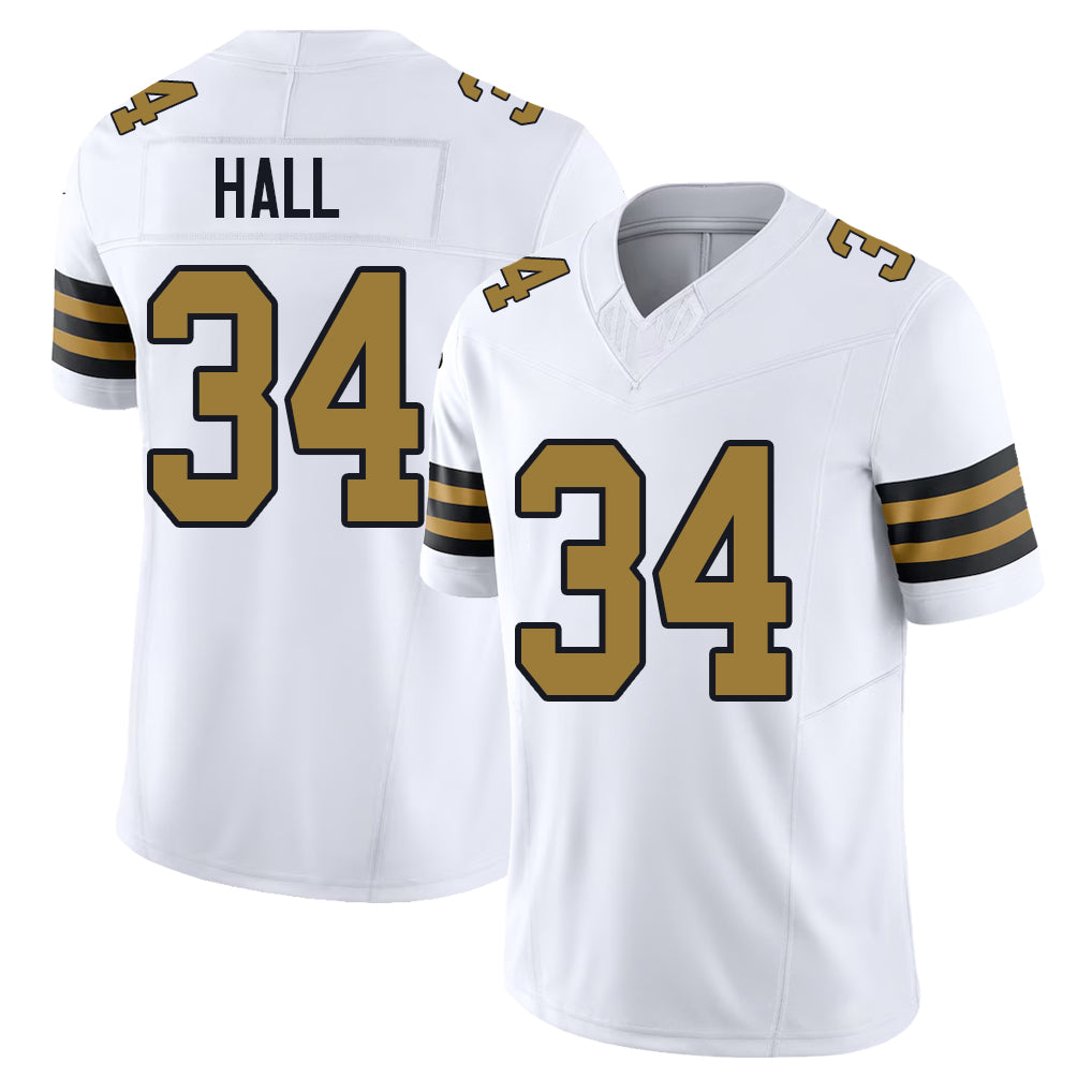 New Orleans #34 TJ Player Football V Neck Short Sleeve White Jersey Hall For Men Youth Women Gift