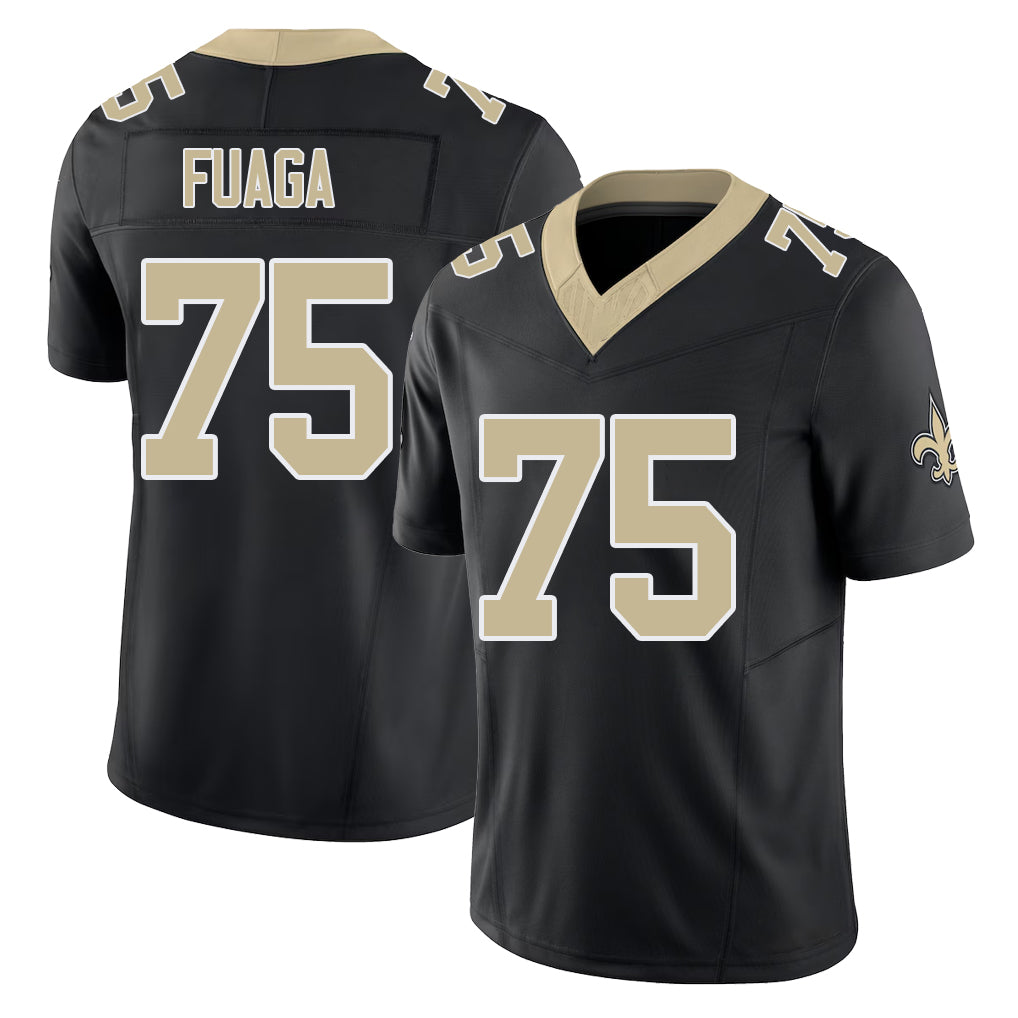 New Orleans #75 Taliese Player Football V Neck Short Sleeve Black Jersey Fuaga For Men Youth Women Gift