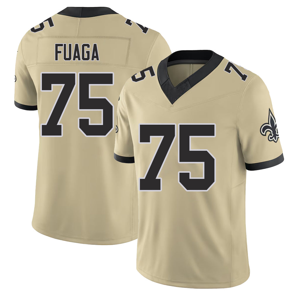 New Orleans #75 Taliese Player Football V Neck Short Sleeve Gold Jersey Fuaga For Men Youth Women Gift