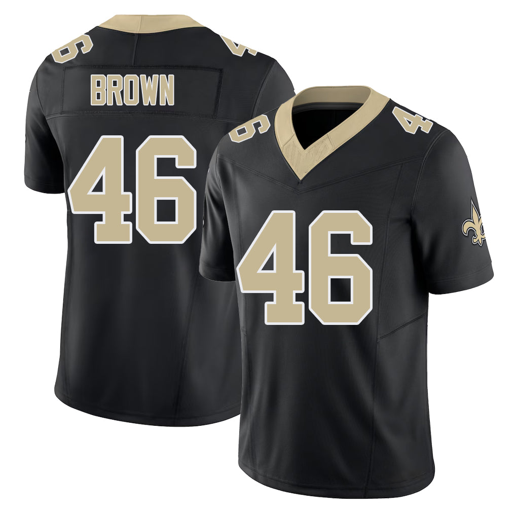 New Orleans #46 Tanner Player Football V Neck Short Sleeve Black Jersey Brown For Men Youth Women Gift