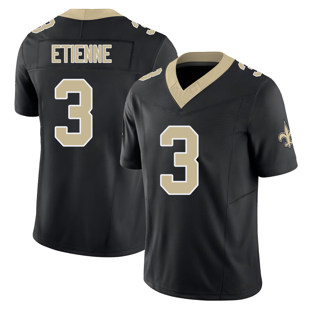 New Orleans #3 Travis Player Football V Neck Short Sleeve Black Jersey Etienne For Men Youth Women Gift
