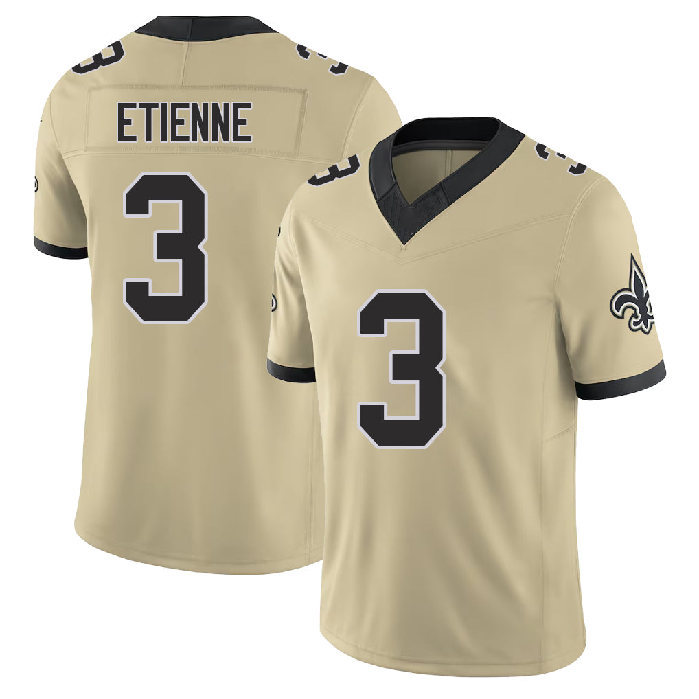 New Orleans #3 Travis Player Football V Neck Short Sleeve Gold Jersey Etienne For Men Youth Women Gift