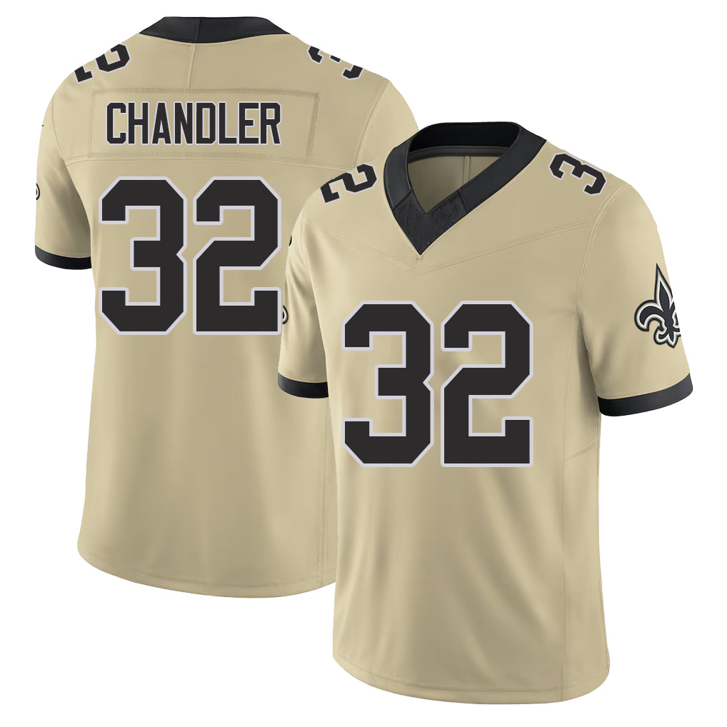 New Orleans #32 Ty Player Football V Neck Short Sleeve Gold Jersey Chandler For Men Youth Women Gift