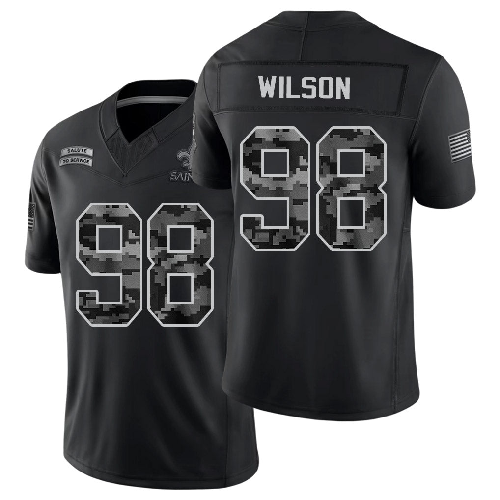 New Orleans #98 Wilson Player Football V Neck Short Sleeve Black Jersey Tyree For Men Youth Women Gift
