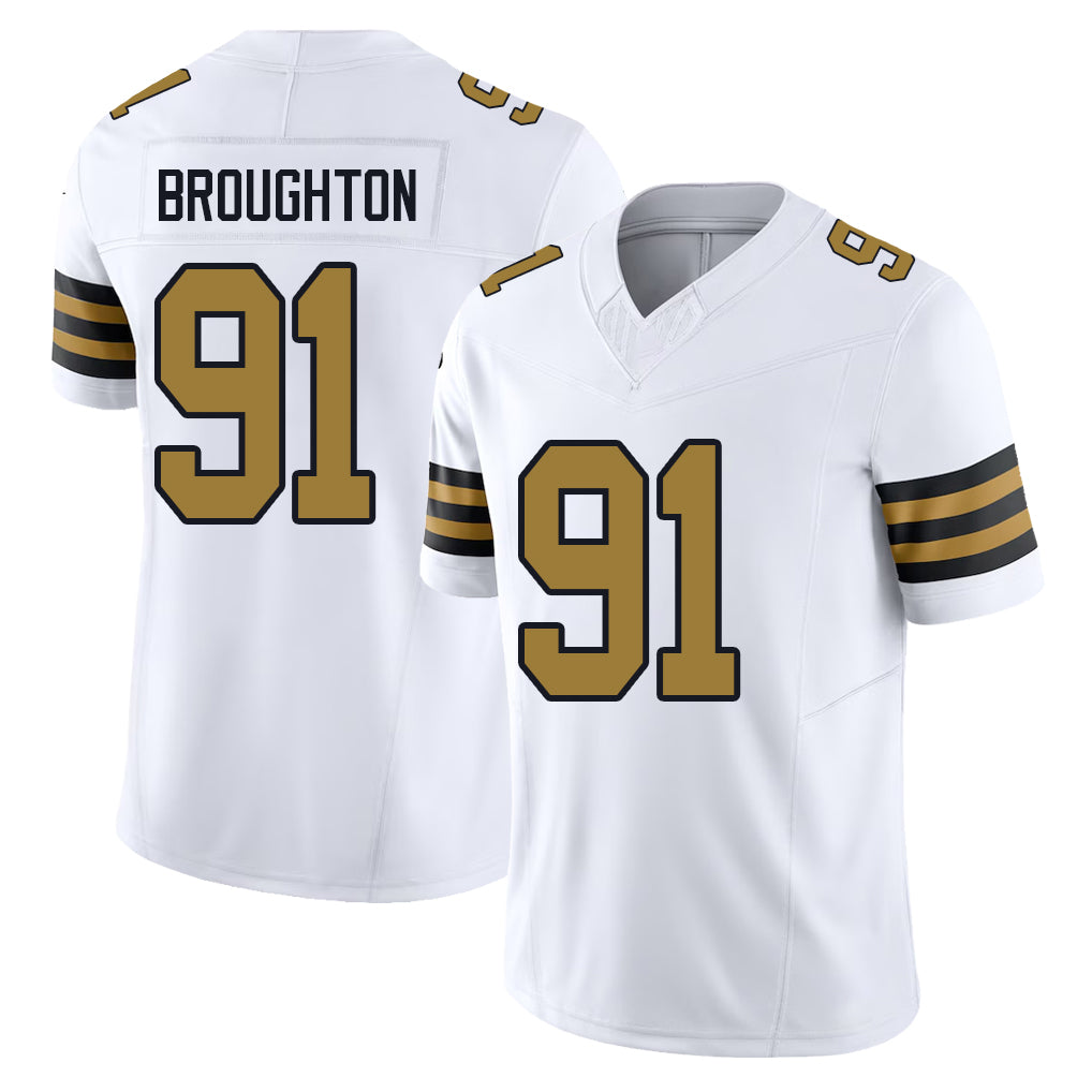 New Orleans #91 Vernon Player Football V Neck Short Sleeve White Jersey Broughton For Men Youth Women Gift
