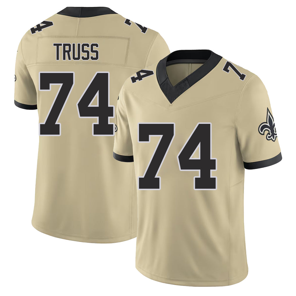 New Orleans #74 Xavier Player Football V Neck Short Sleeve Gold Jersey Truss For Men Youth Women Gift