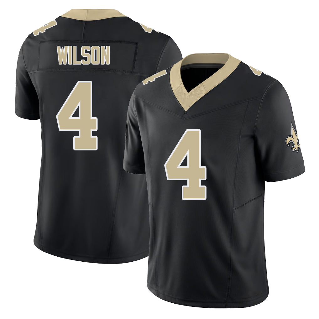 New Orleans #4 Zach Player Football V Neck Short Sleeve Black Jersey Wilson For Men Youth Women Gift