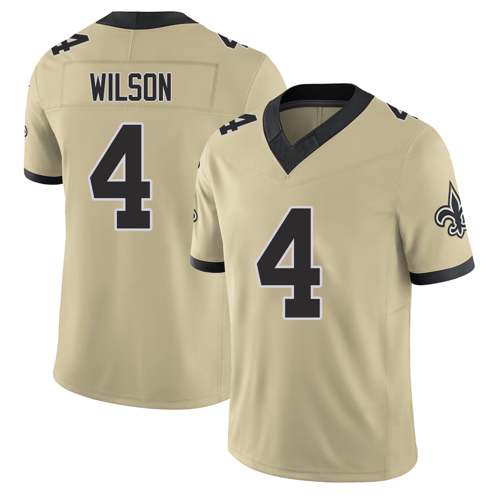 New Orleans #4 Zach Player Football V Neck Short Sleeve Gold Jersey Wilson For Men Youth Women Gift