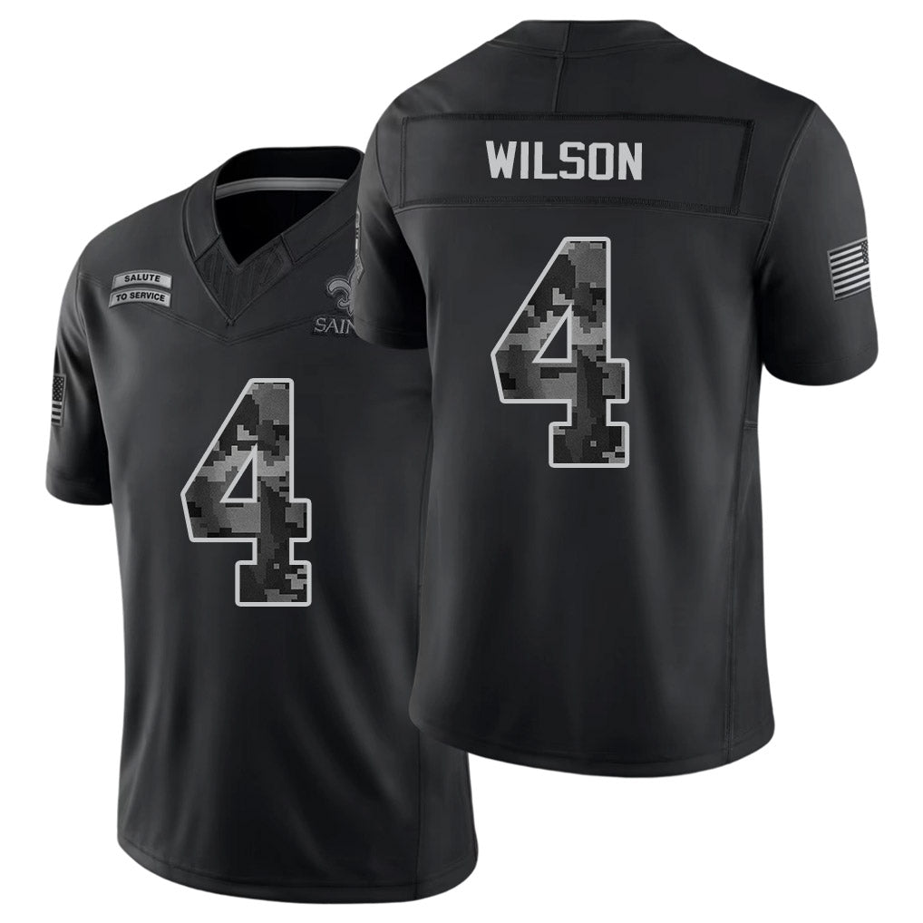 New Orleans #4 Wilson Player Football V Neck Short Sleeve Black Jersey Zach For Men Youth Women Gift