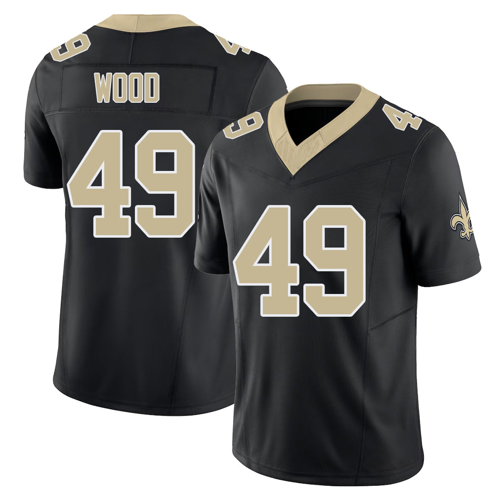 New Orleans #49 Zach Player Football V Neck Short Sleeve Black Jersey Wood For Men Youth Women Gift