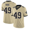 New Orleans #49 Zach Player Football V Neck Short Sleeve Gold Jersey Wood For Men Youth Women Gift