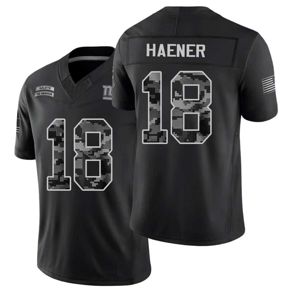 New York #18 Haener Player Football V Neck Short Sleeve Black Jersey Jake For Men Youth Women Gift