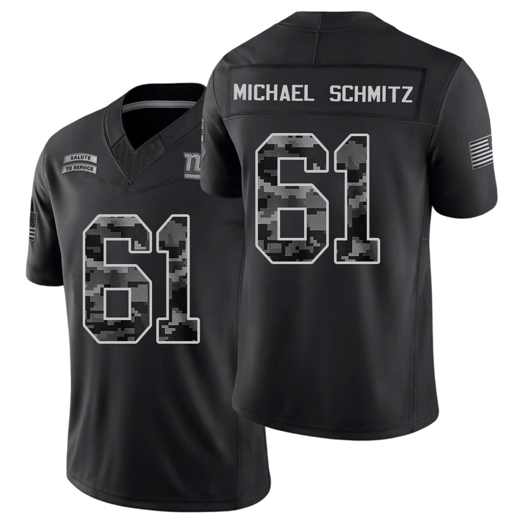 New York #61 Schmitz Player Football V Neck Short Sleeve Black Jersey John For Men Youth Women Gift