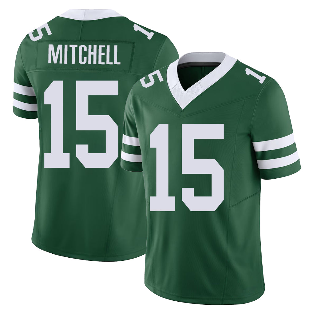 New York #15 Adonai Player Football V Neck Short Sleeve Green Jersey Mitchell For Men Youth Women Gift