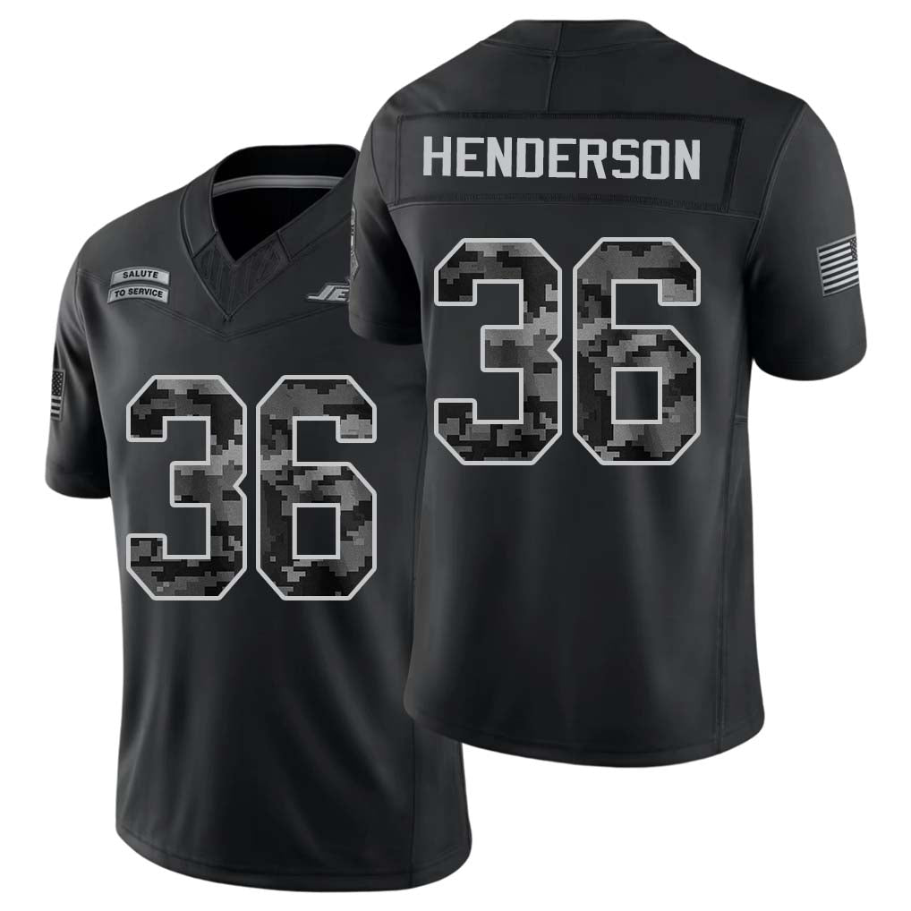 New York #36 Henderson Player Football V Neck Short Sleeve Black Jersey Al-Jay For Men Youth Women Gift