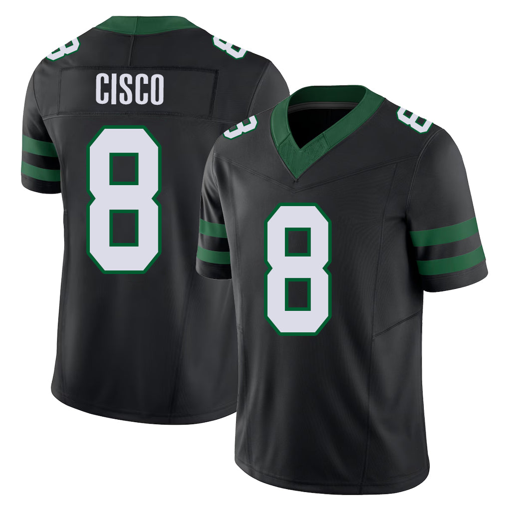 New York #8 Andre Player Football V Neck Short Sleeve Black Jersey Cisco For Men Youth Women Gift
