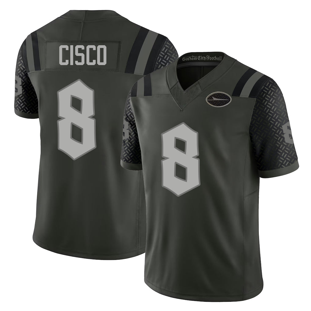 New York #8 Andre Player Football V Neck Short Sleeve Gotham Green Jersey Cisco For Men Youth Women Gift
