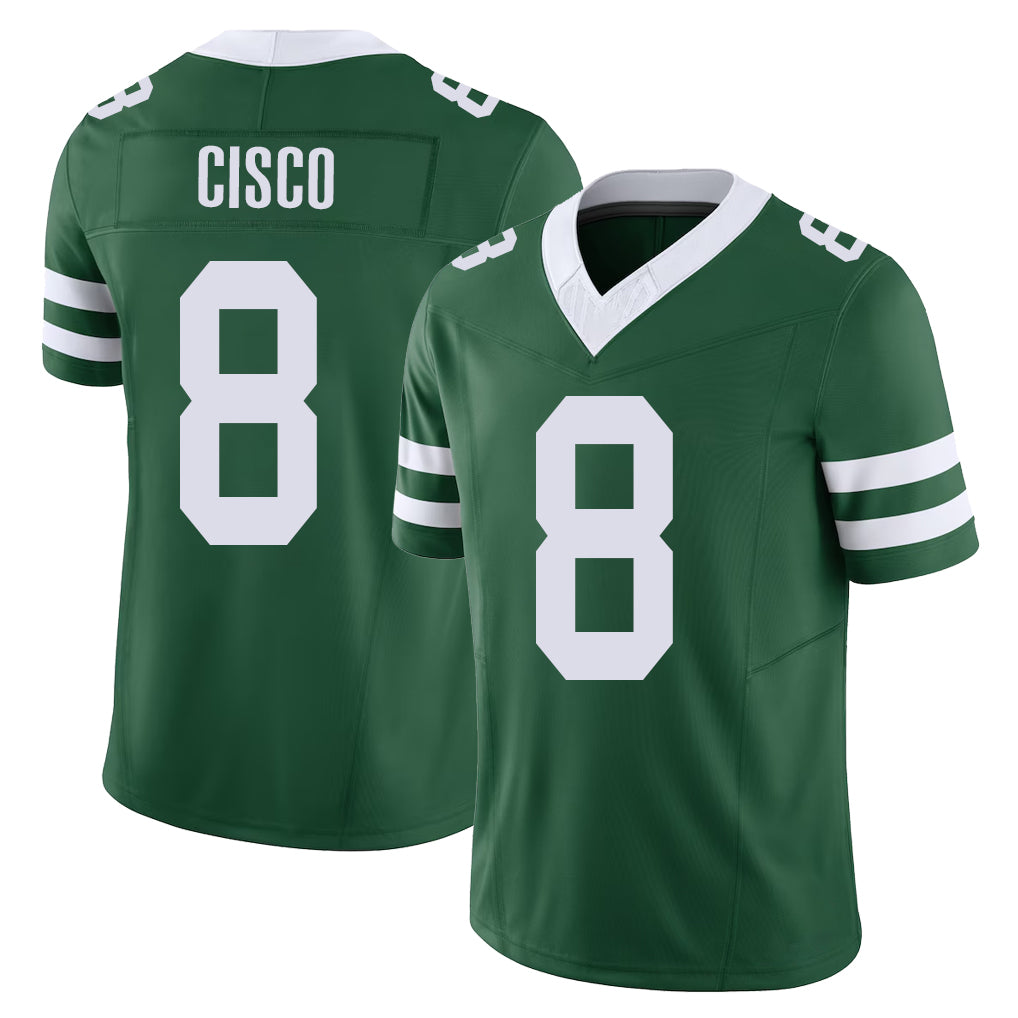New York #8 Andre Player Football V Neck Short Sleeve Green Jersey Cisco For Men Youth Women Gift