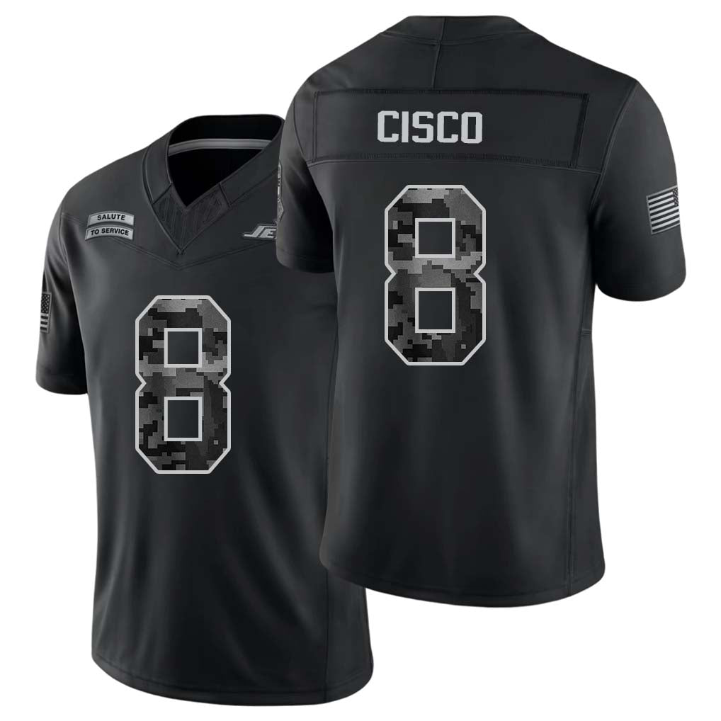 New York #8 Cisco Player Football V Neck Short Sleeve Black Jersey Andre For Men Youth Women Gift