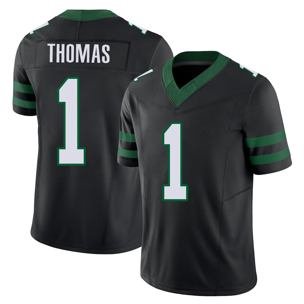 New York #1 Azareye'h Player Football V Neck Short Sleeve Black Jersey Thomas For Men Youth Women Gift
