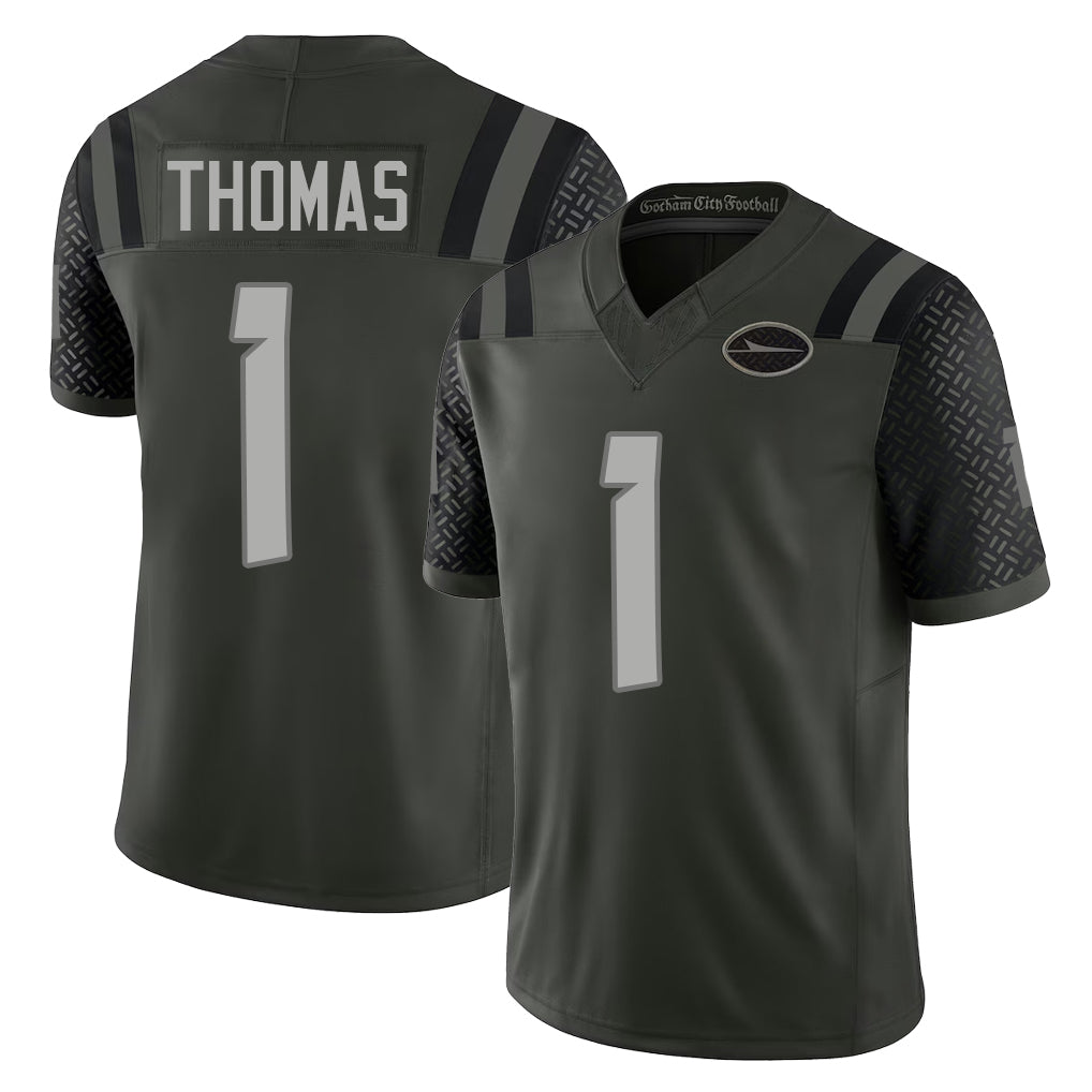 New York #1 Azareye'h Player Football V Neck Short Sleeve Gotham Green Jersey Thomas For Men Youth Women Gift
