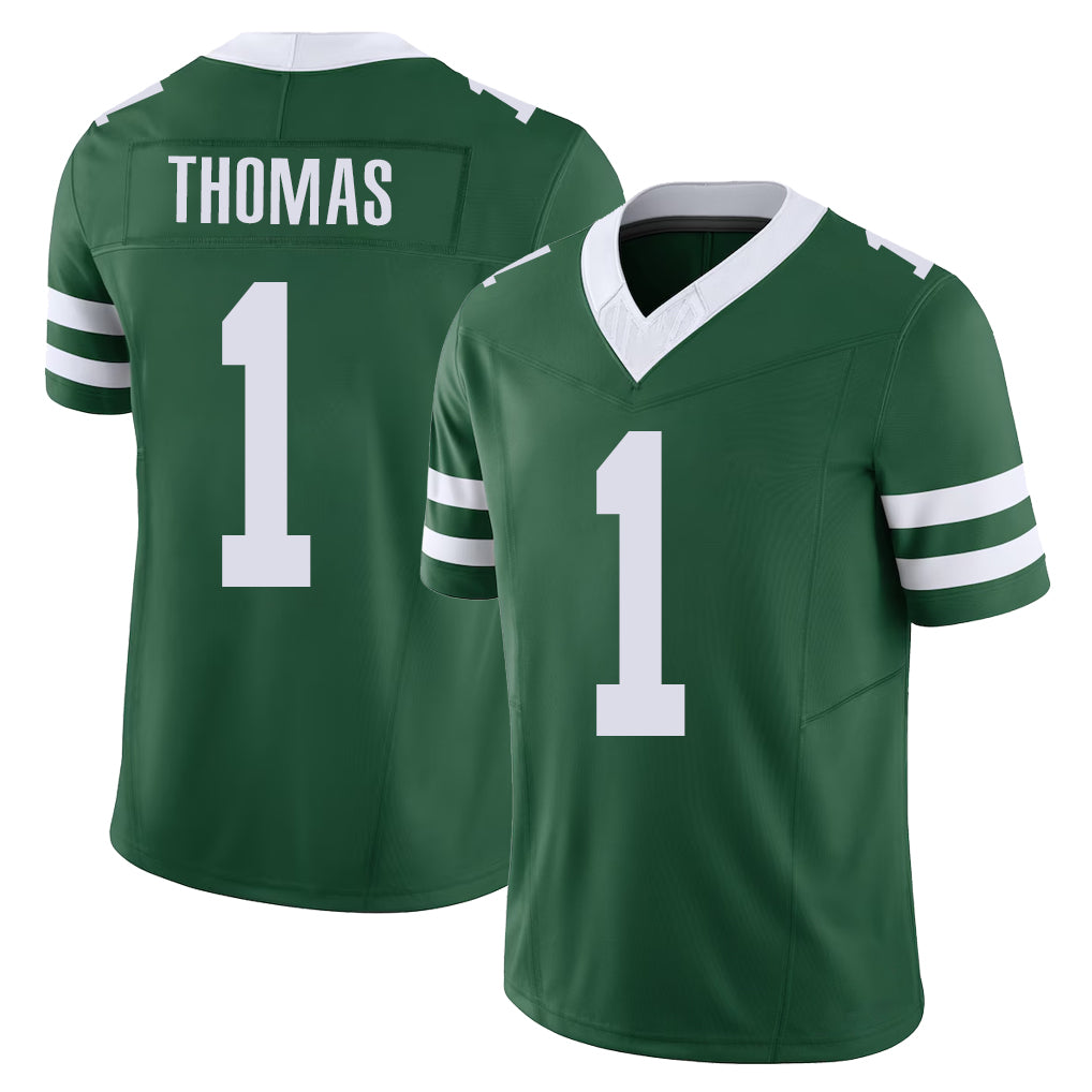 New York #1 Azareye'h Player Football V Neck Short Sleeve Green Jersey Thomas For Men Youth Women Gift