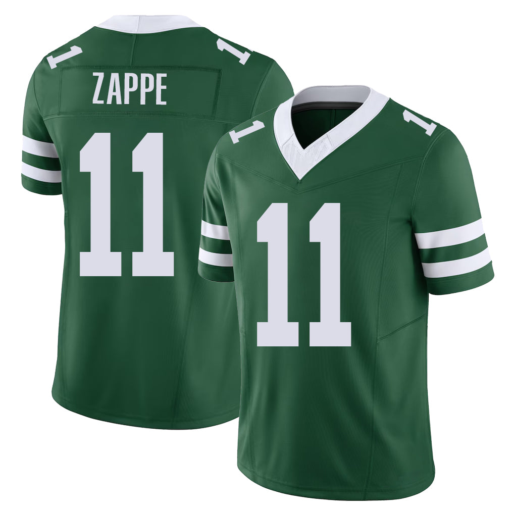 New York #11 Bailey Player Football V Neck Short Sleeve Green Jersey Zappe For Men Youth Women Gift