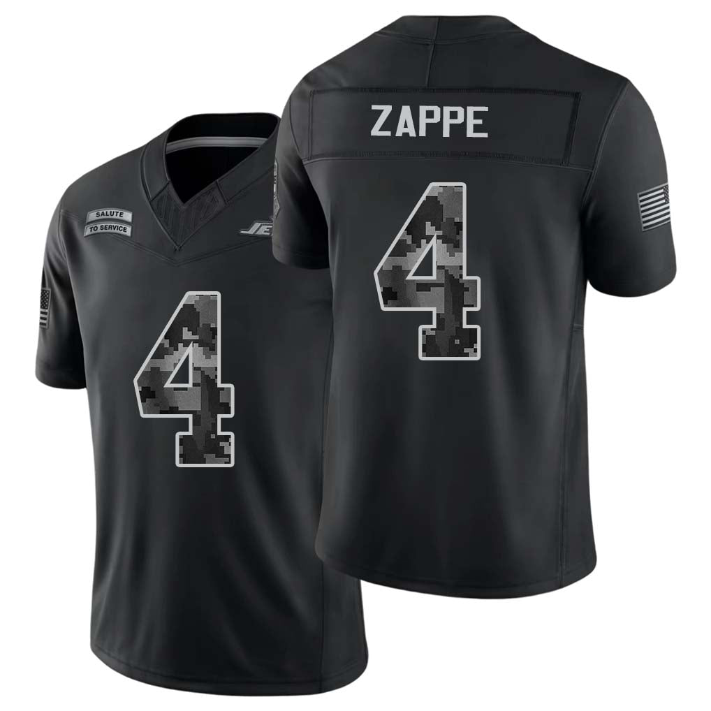 New York #4 Zappe Player Football V Neck Short Sleeve Black Jersey Bailey For Men Youth Women Gift