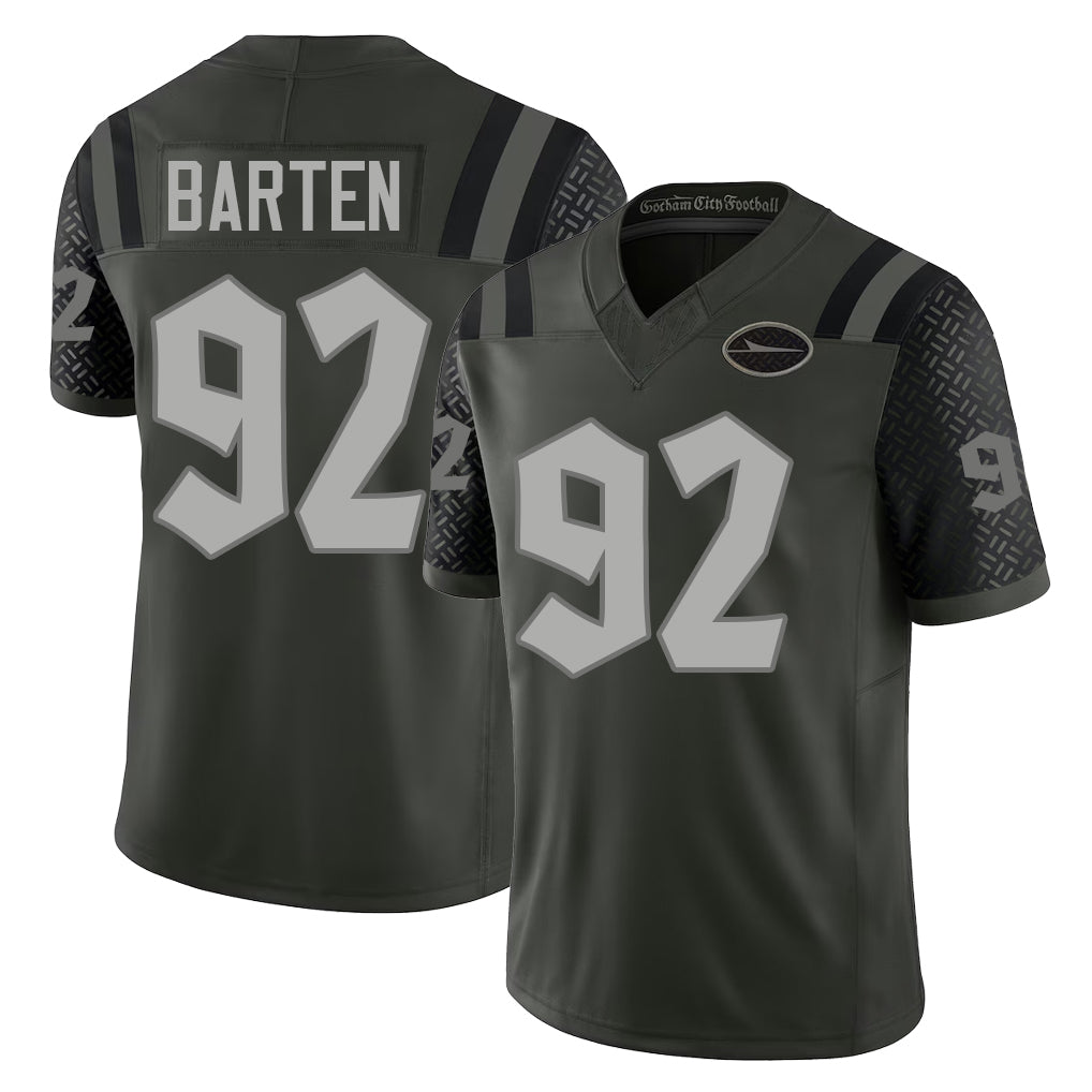 New York #92 Ben Player Football V Neck Short Sleeve Gotham Green Jersey Barten For Men Youth Women Gift