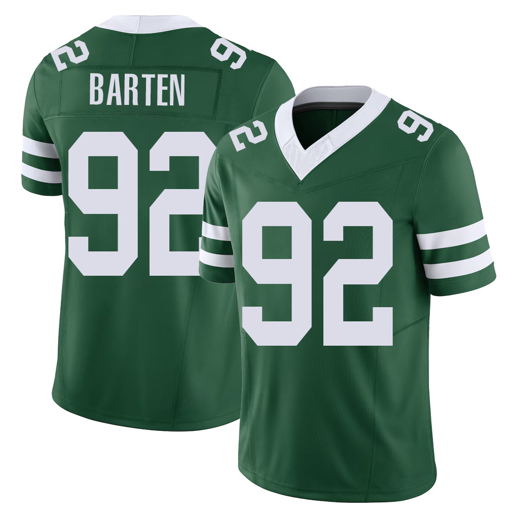 New York #92 Ben Player Football V Neck Short Sleeve Green Jersey Barten For Men Youth Women Gift