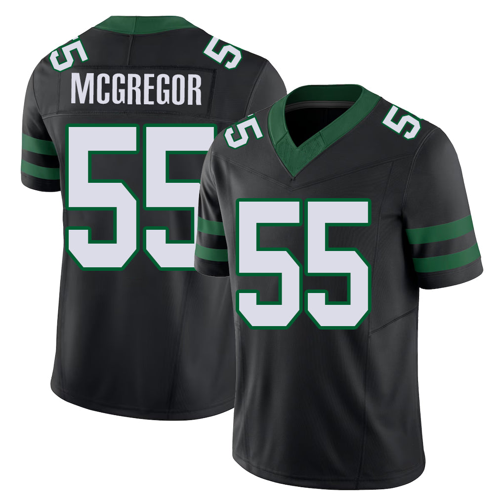 New York #55 Braiden Player Football V Neck Short Sleeve Black Jersey McGregor For Men Youth Women Gift