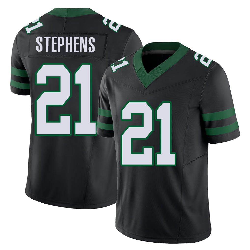 New York #21 Brandon Player Football V Neck Short Sleeve Black Jersey Stephens For Men Youth Women Gift