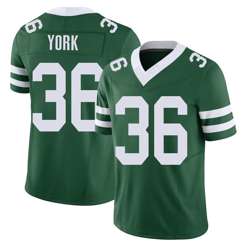 New York #36 Cade Player Football V Neck Short Sleeve Green Jersey York For Men Youth Women Gift