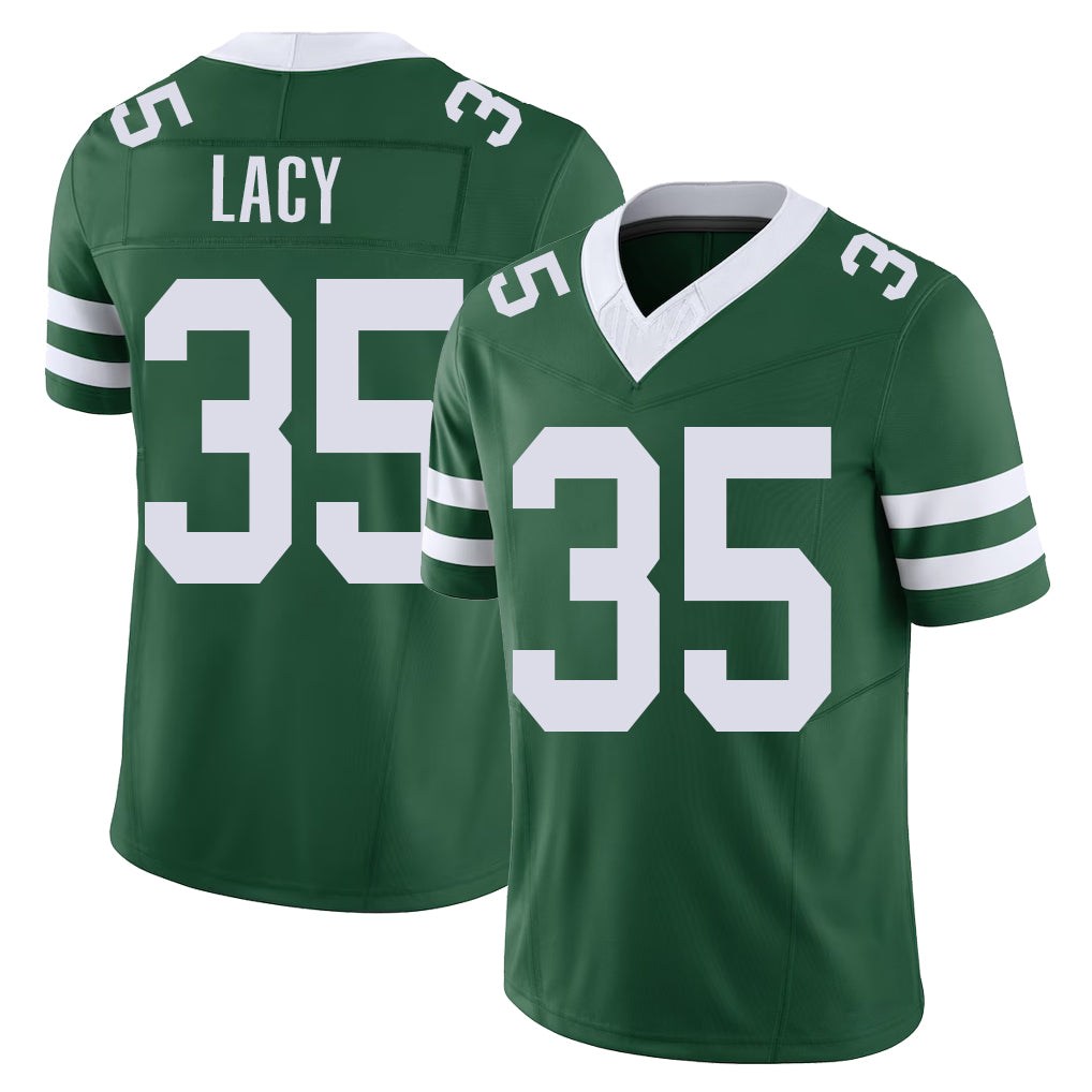 New York #35 Caullin Player Football V Neck Short Sleeve Green Jersey Lacy For Men Youth Women Gift