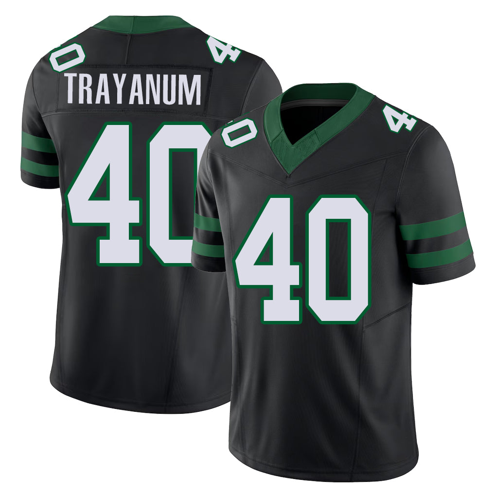 New York #40 Chip Player Football V Neck Short Sleeve Black Jersey Trayanum For Men Youth Women Gift