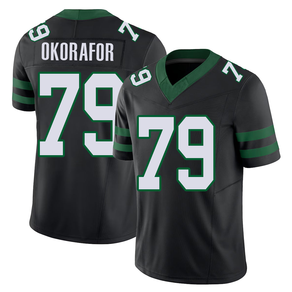 New York #79 Chukwuma Player Football V Neck Short Sleeve Black Jersey Okorafor For Men Youth Women Gift