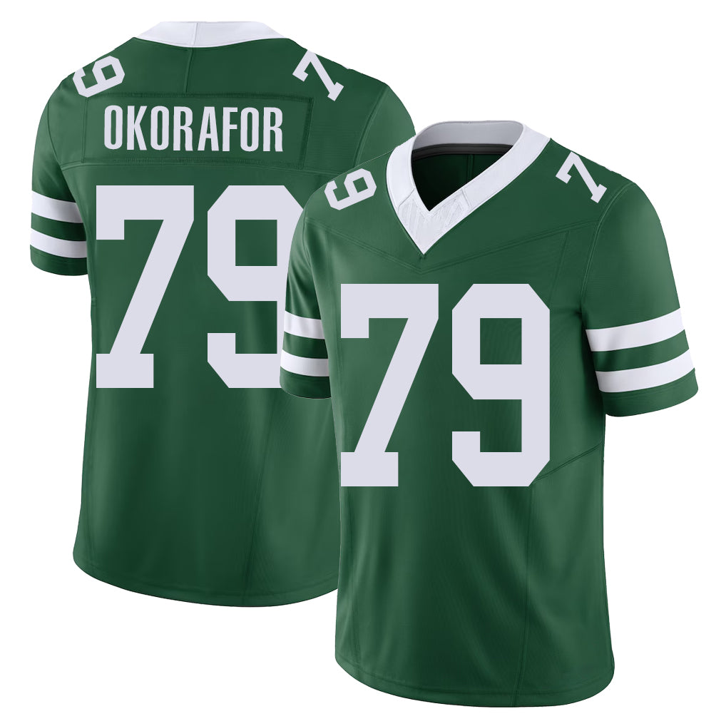 New York #79 Chukwuma Player Football V Neck Short Sleeve Green Jersey Okorafor For Men Youth Women Gift