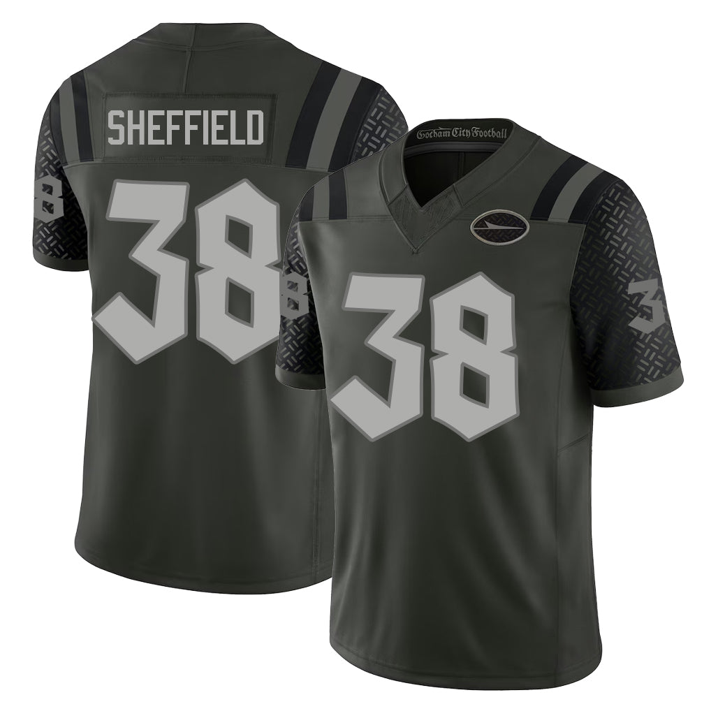 New York #38 DT Player Football V Neck Short Sleeve Gotham Green Jersey Sheffield For Men Youth Women Gift