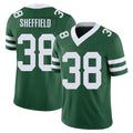 New York #38 DT Player Football V Neck Short Sleeve Green Jersey Sheffield For Men Youth Women Gift