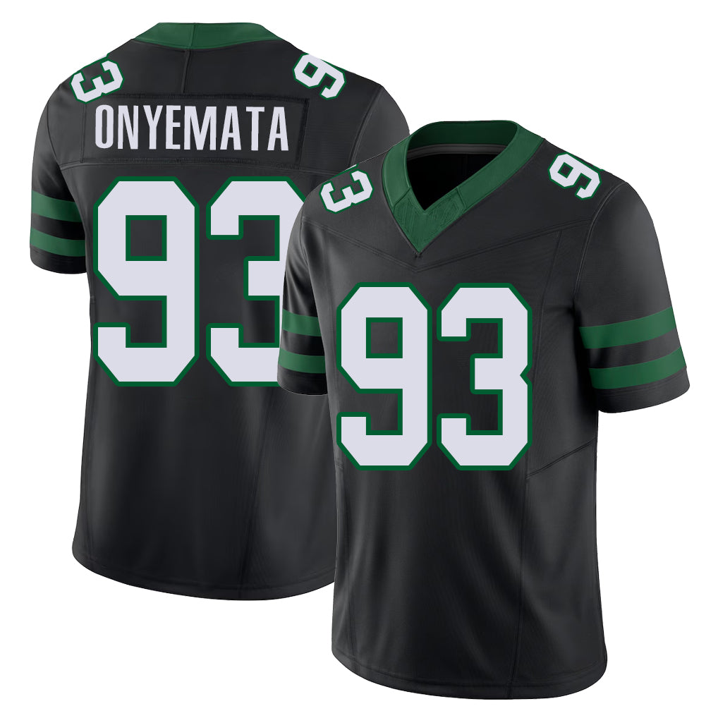 New York #93 David Player Football V Neck Short Sleeve Black Jersey Onyemata For Men Youth Women Gift