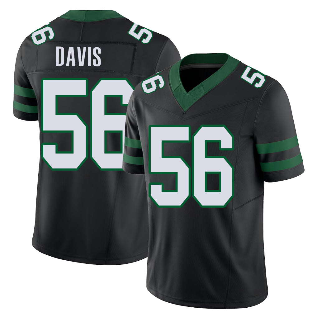 New York #56 Demario Player Football V Neck Short Sleeve Black Jersey Davis For Men Youth Women Gift