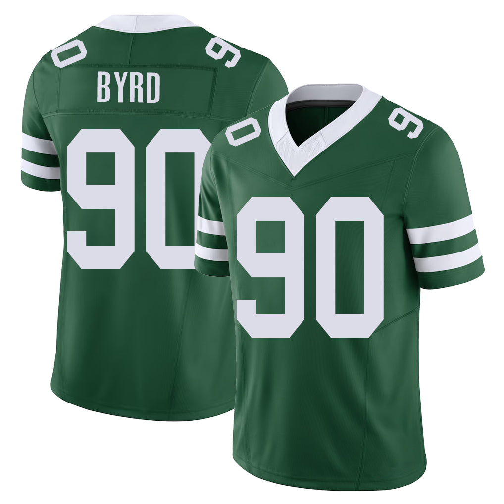 New York #90 Dennis Player Football V Neck Short Sleeve Green Jersey Byrd For Men Youth Women Gift