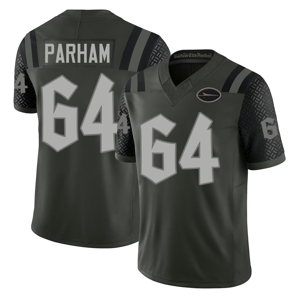 New York #64 Dylan Player Football V Neck Short Sleeve Gotham Green Jersey Parham For Men Youth Women Gift