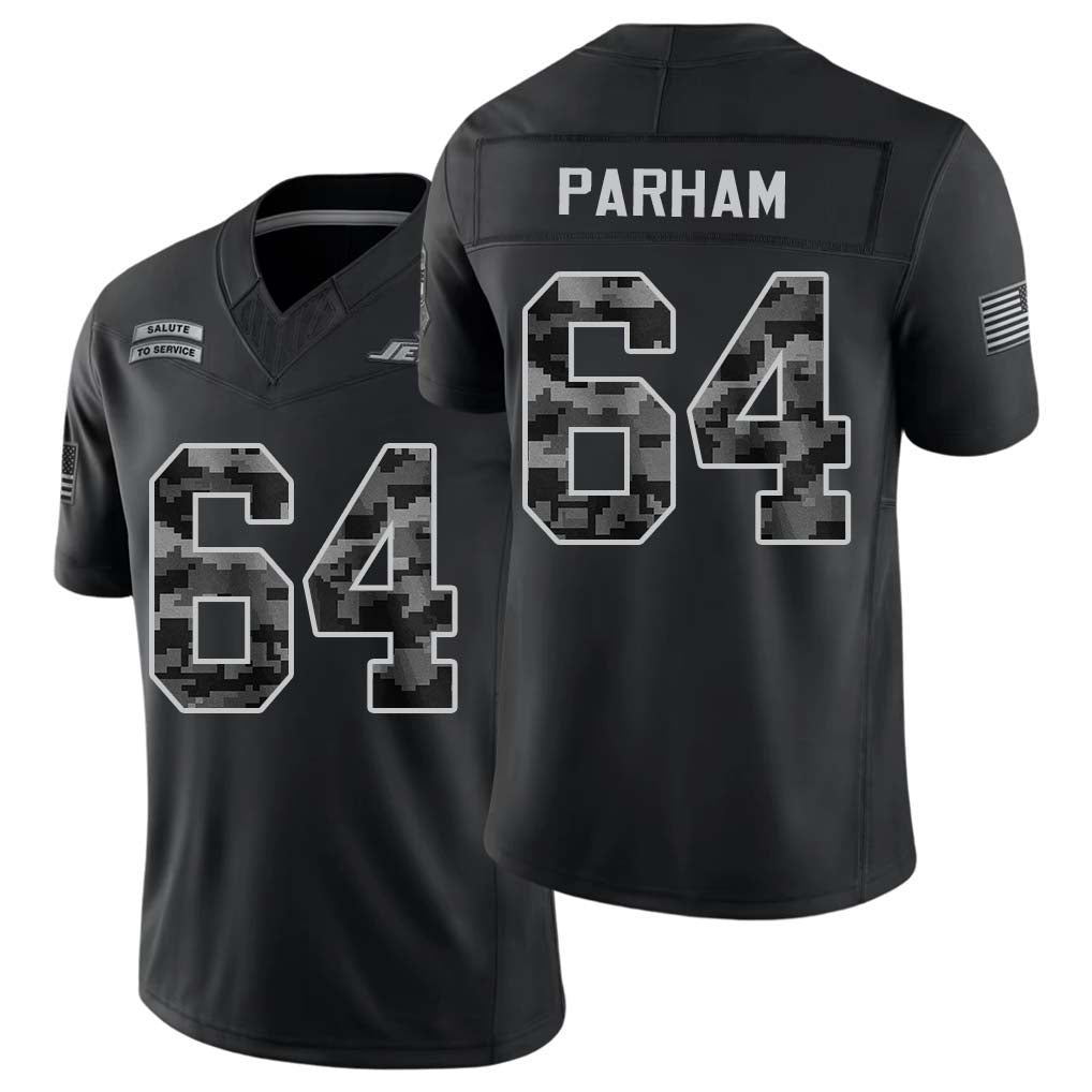 New York #64 Parham Player Football V Neck Short Sleeve Black Jersey Dylan For Men Youth Women Gift