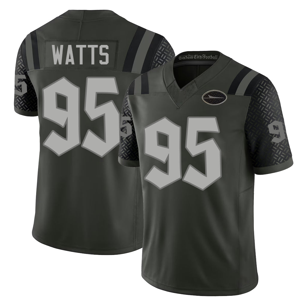 New York #95 Eric Player Football V Neck Short Sleeve Gotham Green Jersey Watts For Men Youth Women Gift