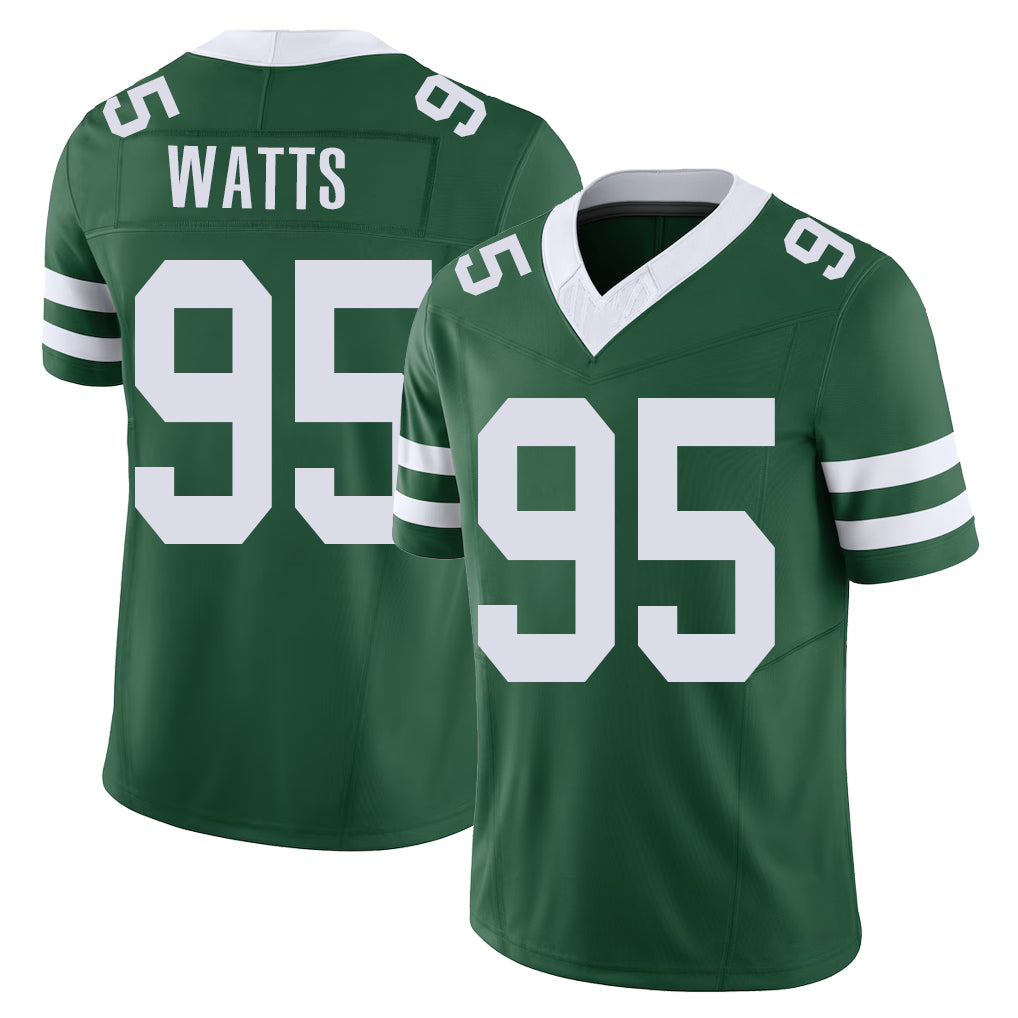 New York #95 Eric Player Football V Neck Short Sleeve Green Jersey Watts For Men Youth Women Gift