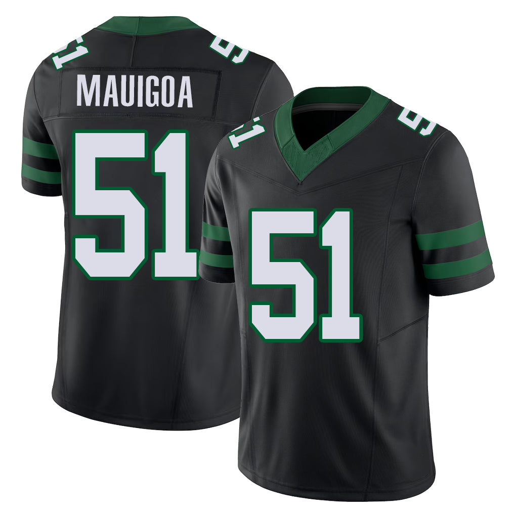 New York #51 Francisco Player Football V Neck Short Sleeve Black Jersey Mauigoa For Men Youth Women Gift
